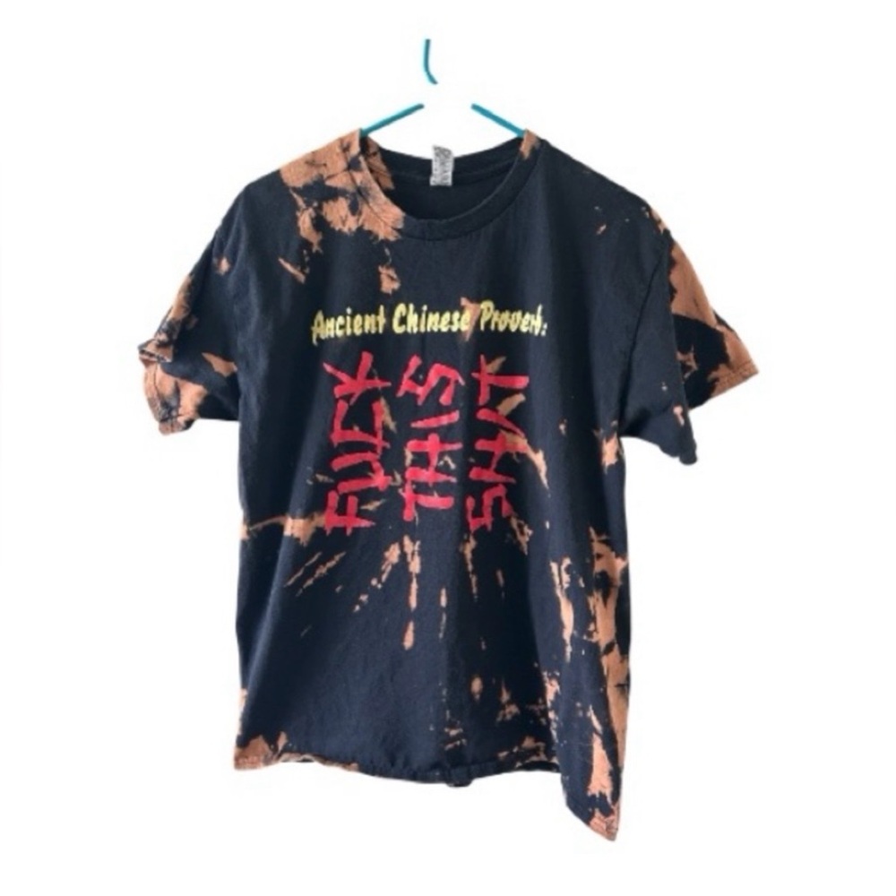 Gildan Bleach Dye Graphic T-Shirt – Size Large – Ancient Chinese Proverb Tee